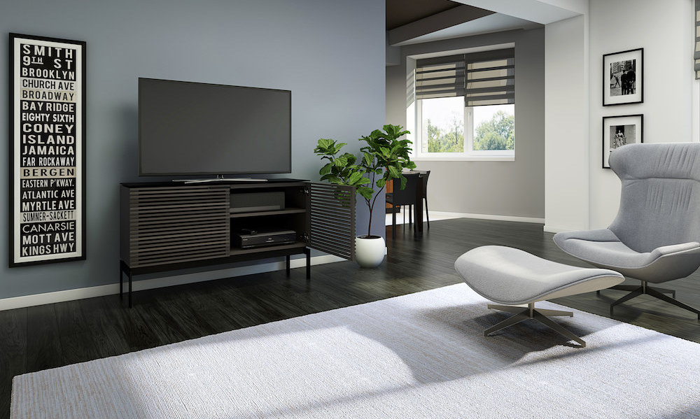 BDI Corridor SV console 7128 Charcoal storage credenza lifestyle