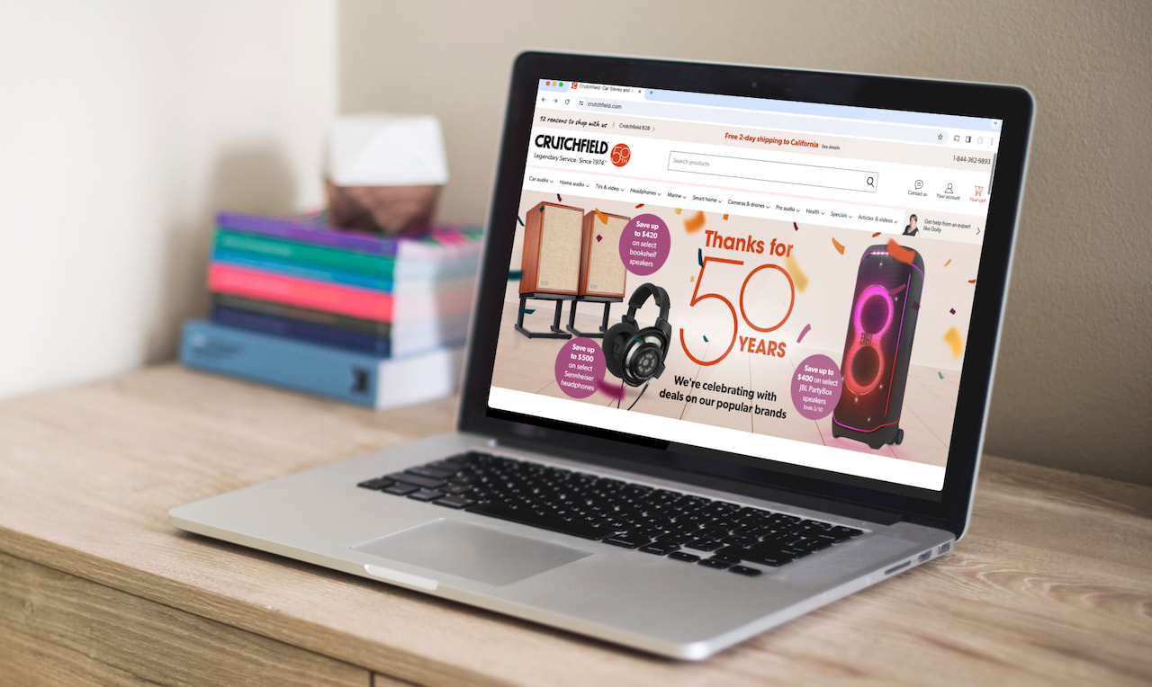Crutchfield Homepage on MacBook Lifestyle on March 5, 2024
